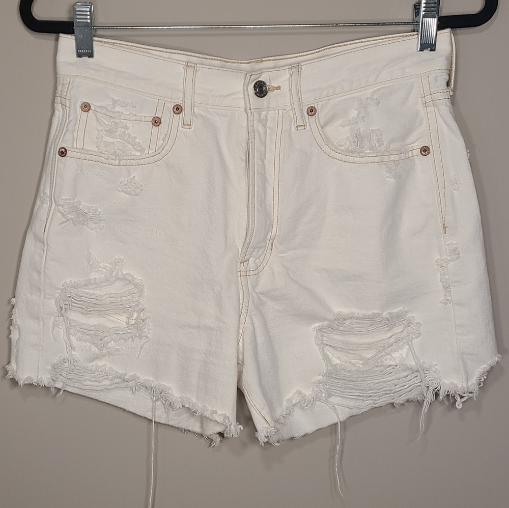American Eagle Outfitters White Distressed Denim Jean Shorts